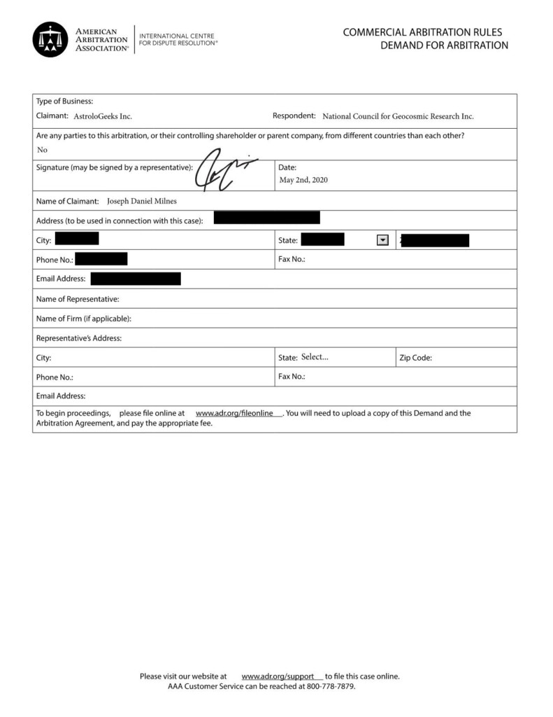 AstroloGeeks VS. NCGR demand for arbitration page 2